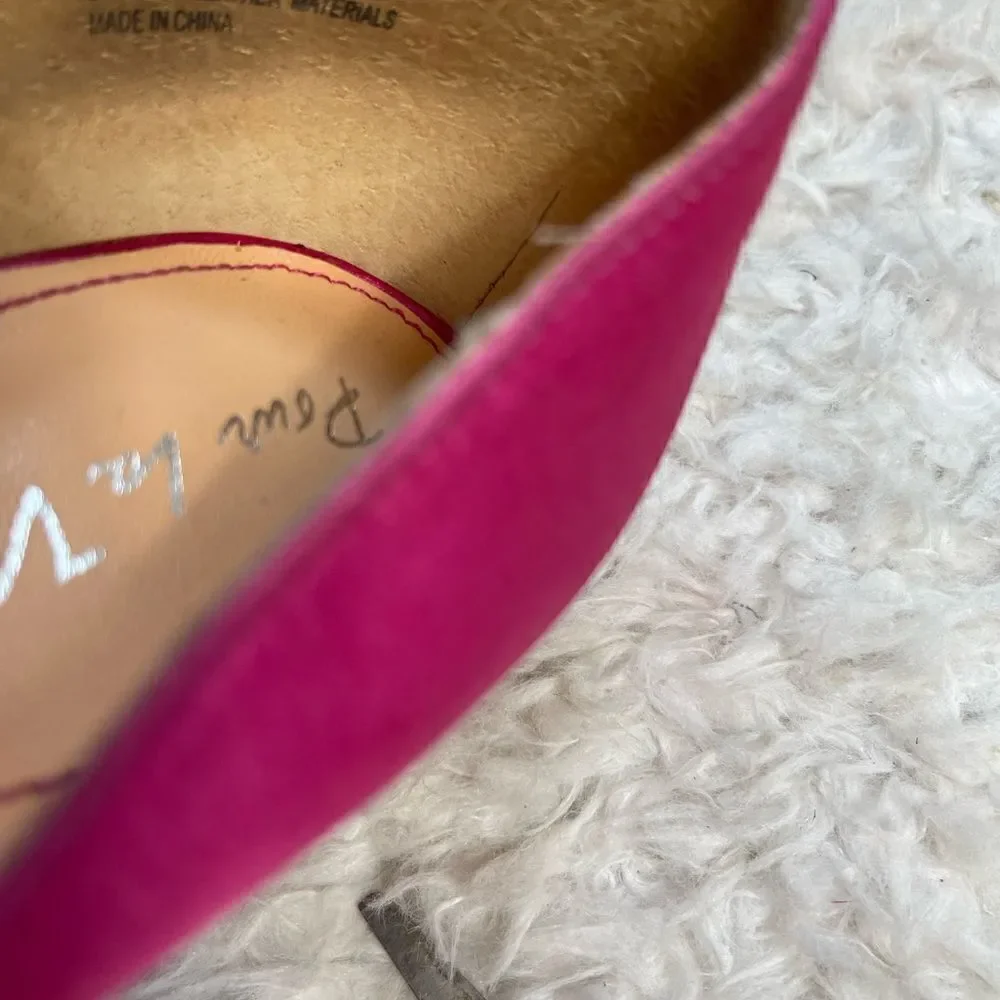 Pour La Victoire Satin Hot pink slip on platform heels peep toe SZ9.5